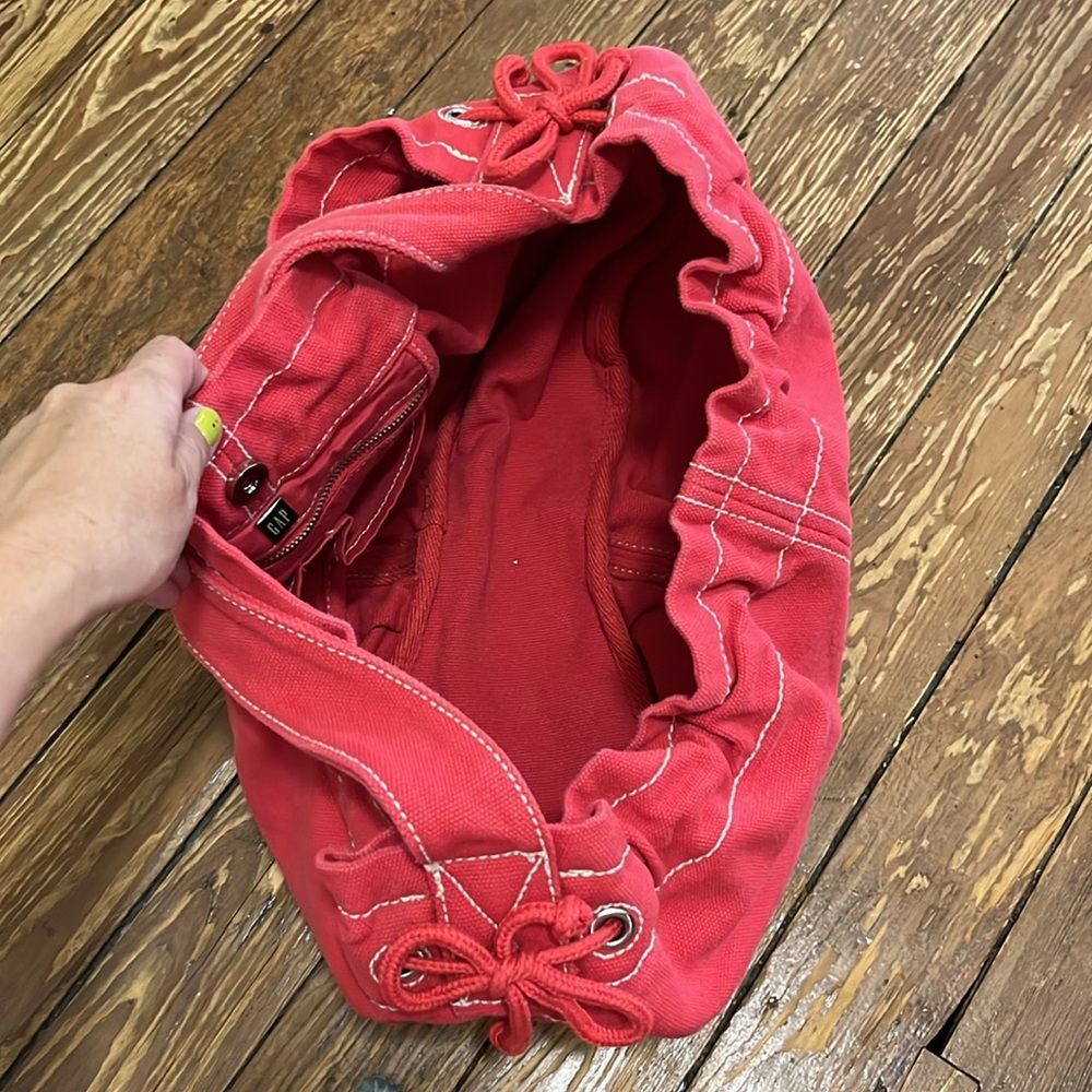 Gap Red With White Stitching Canvas Shopper Tote - image 5